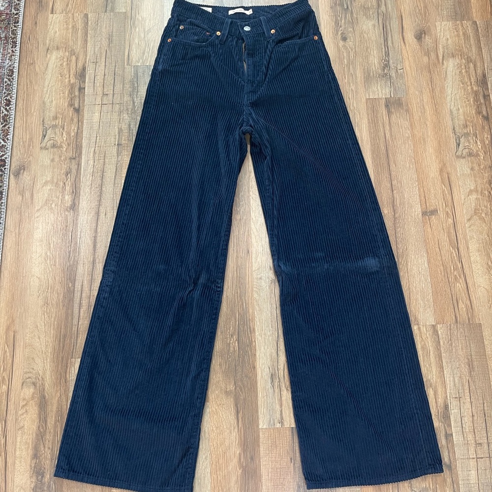 Levi’s Wide-leg Ribcage Navy Blue Corduroy Trousers 27x32